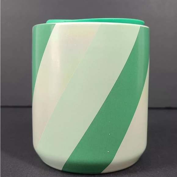 Starbucks Coffee Mug Ceramic Cup w/Lid Iridescent Mint Green Candy Cane 8 oz. - Picture 2 of 4